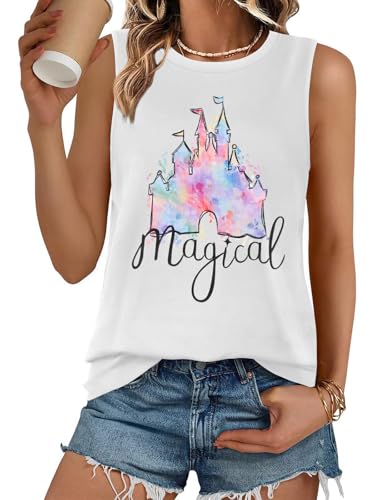 LUKYCILD Magic Castle Tank Top Women Magic Kingdom Shirts Graphic Tanks Summer Holiday Vacation Sleeveless Tops