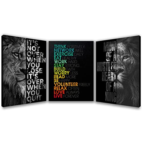 Halioyo 3 Piece Lion Wall Art - Motivational Wall Art, Inspirational Canvas Prints for Office Decor, Modern Lion Picture for Men, Leadership & Strength Pictures for Bedroom Living Room(12x16 inches)