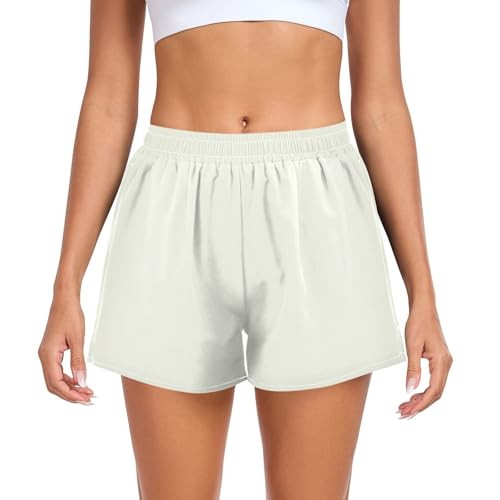 GuoChe Ivory White Womens Athletic Shorts Loose&Comfy Girls Biker Shorts