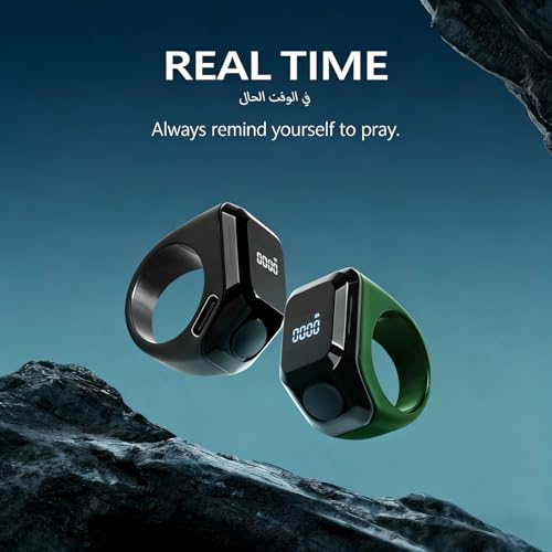 VENNERLI Smart Tasbih Zikr Ring Muslim Prayer Tasbih Counter Wearable Technology Ring OLED Display USB Rechargeable with Muslim Time APP