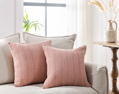 Image of 100% Cotton Throw Pillow Covers 24x24 Set of 2 Soft Breathable Euro Shams Square Cushion Case for All Seasons Decorative Pillowcase for Sofa Couch Bedroom,Coral Pink