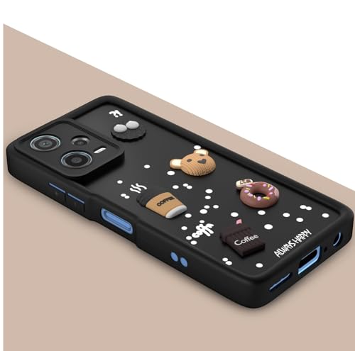 Image of Bintage Cute Fun Taddy| 3D Ball Bear| Donut| Coffee Rubber Case Full Body & Camera Protection Back Cover Compatible for Mi Redmi Note 12 5G - Black