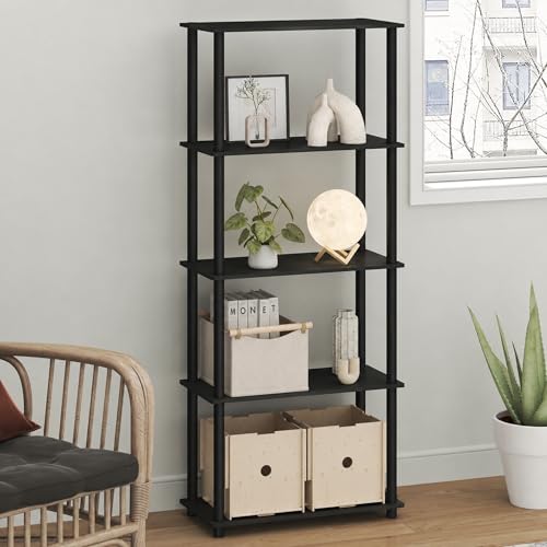 Furinno Turn-N-Tube Toolless Assembly 5-Tier Storage Shelves, Black Book Shelf, Open Storage Bookshelf, for Organization and Storage, Living Room, Home Office, Bedroom, Black Espresso by Furinno - Used condition - US$38.69
