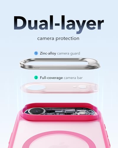Image of ESR Classic Hybrid Case with Stash Stand (HaloLock), Compatible with iPhone 15 Pro, Frosted Pink