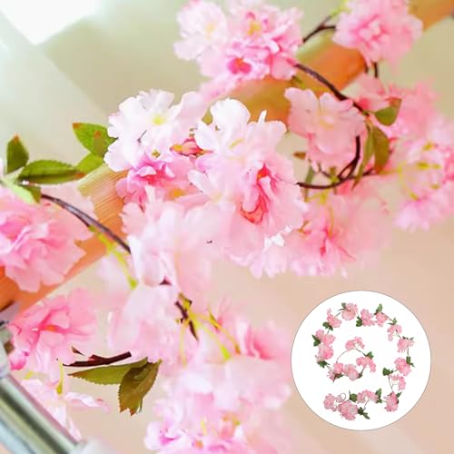 2 Stück Blumengirlande Künstlich,Kunstblumen Blumen Girlande Kirschblüten Deko Kunstblumen Fahrradkorb Artificial Flowers,Cherry Blossom Rosa Fahrrad Blumenkette Frühlingsgirlande für Hängend Outdoor