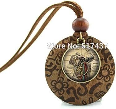 Pretty Lee New Design Round Wood Necklace Anatomy Pendant Necklace Glass Jewelry Personalized Picture Necklace