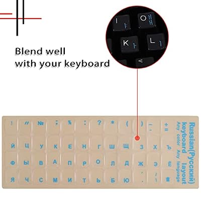 2 Pack Universal Russian Keyboard Stickers Transparent Background, Transparent Background with Blue Lettering for Computer Laptop Notebook Desktop, Replacement Computer Keyboard Stickers (Russian)
