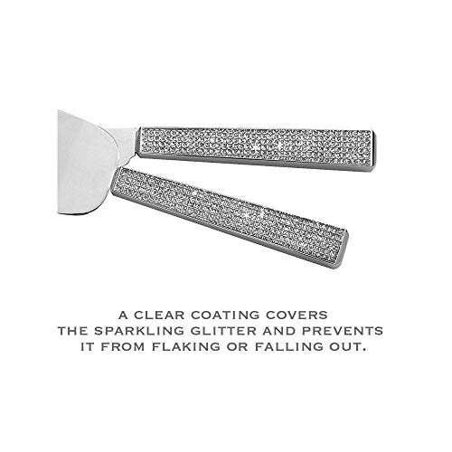 All Things Weddings, Wedding Ceremony, Glitter Galore Wedding Cake and Knife Server Set, Cake Cutter with Knife, Silver and Glitter