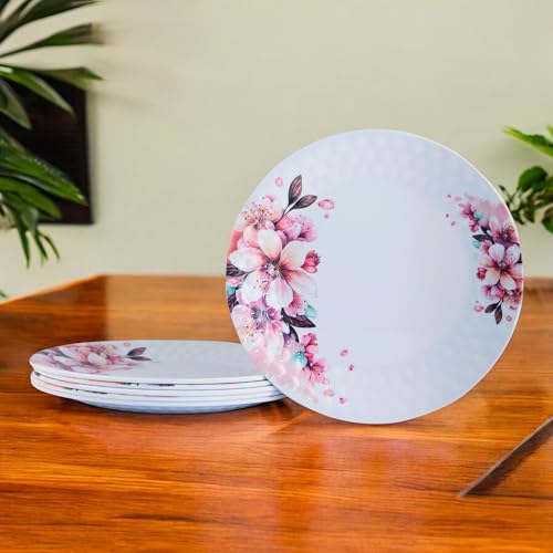 Image of Melamine Quarter Plates | Round Half Plate | Microwave Safe | Break Resistant | Plates for Snacks, Lunch, Dinner | Plates for Home, Office, Restaurant | Set of 6 | 7 Inch's (Pink)
