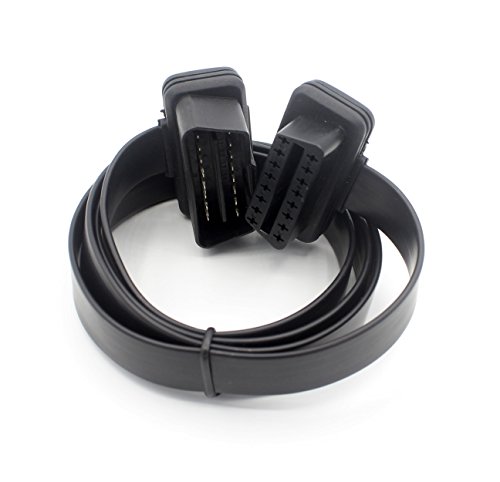 LoongGate Ultra Low Profile OBD-II OBD2 Extension Cable 0.4 Meters - Flat Noodle Cable Full 16 pines Pass-through para Bluetooth Wifi USB ECU Readers OBDII Code Scanners
