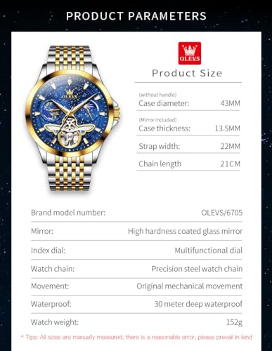 Image of OLEVS Watches for Men Automatic Self Winding Luxury Dress Big Face Wrist Watches