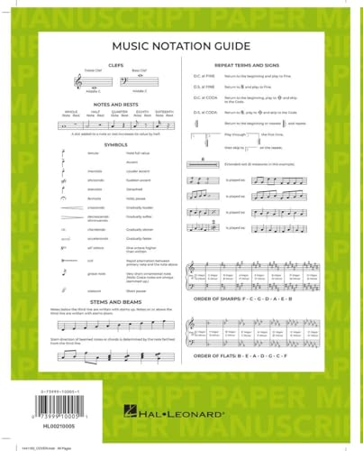 Standard Wirebound Manuscript Paper Green Cover | 12 Staves Per Page | Music Notation Guide for Composers, Students and Musicians | Hal Leonard Spiral-Bound Staff Paper - Image 2