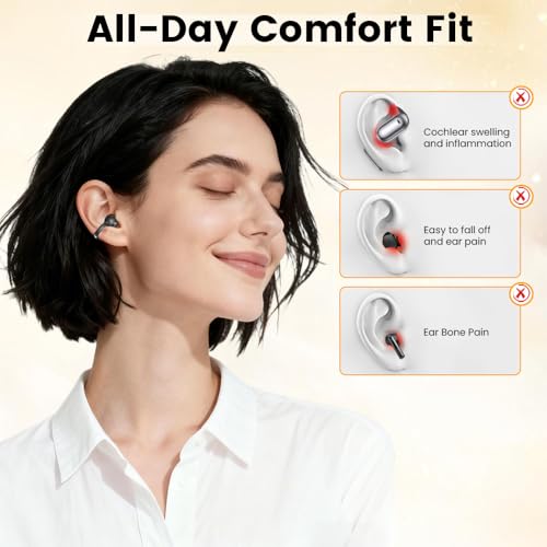 Image of Clip On Ear Headphones, Open Ear Earbuds Wireless Bluetooth 5.4, Clip On Earbuds with LCD Touchscreen, Lightweight Comfort Open Ear Headphones for Pad Tablet Laptop Android /iOS Phones (Black)