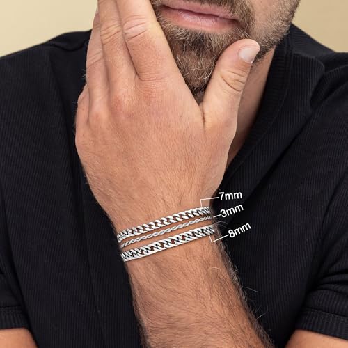 Yoosteel Silver Stackable Bracelets Set for Men Non Tarnish - Stainless Steel Bracelet Stack Rope Figaro Paperclip Cuban Link Chain Bracelets Sets for Men Jewelry Gifts 7.5/8.3/9.0 Inches - Image 4