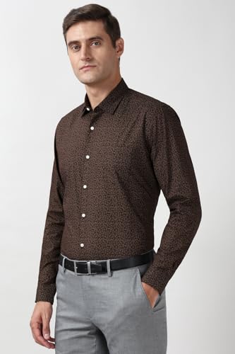 Image of Peter England Men's Printed Formal Shirt with Nature-Inspired Motifs - 100% Cotton, Full Sleeves, Regular Fit