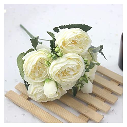 Rjjrr 1 Bouquet 9 têtes artificielles Pivoine thé Rose Fleurs Camellia Fleur Maison Jardin Mariage décoration de Mariage (Color : 1 Bunch White) Cover