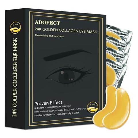 Adofect 25 Paris Under Eye Patches 24k Gold Under Eye Mask for Puffy Eyes and Dark Circles Treatments, Under Eye Bags Treatment Collagen Gel Pads for Beauty & Personal Care, Gold Cover