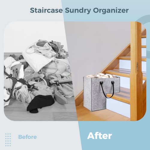 Treppenkorb mit Griffen, Faltbarer Filzstoff Treppenkörbe für Teppichtreppen und Holztreppen, Treppenstufen-Aufbewahrungs-Organizer für Wäsche, Wohnkultur, Heimdekoration