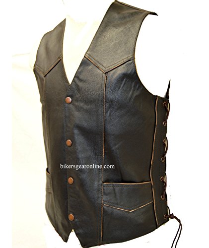 Event Men's Motorcycle Side Lace Blk Leather Vest W/Live To Ride Embossed On Back(4XL)
