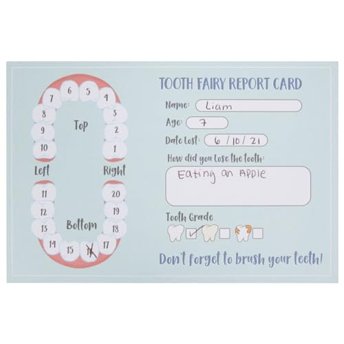 40 Pack Tooth Fairy Report Cards, Cute Adorable Keepsake for Kids (Light Blue, 4x6 in)