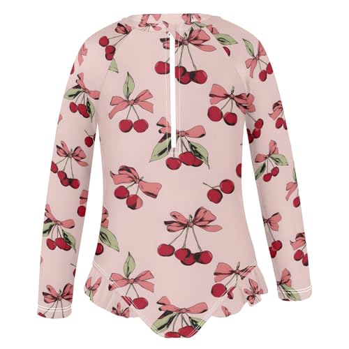 ALAZA Cherry Bow Lovely Girls One Piece Swimsuit Long Sleeve Rash Guard Swimsuits UV 50+ Swimwear Zipper2