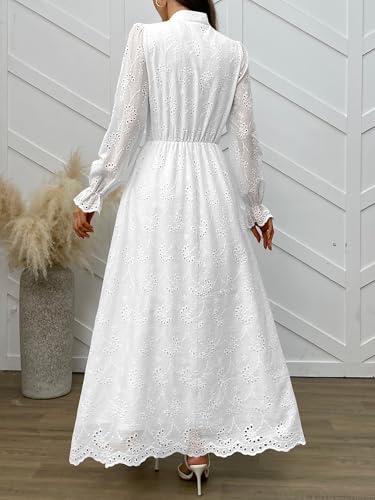 ANRABESS Wedding Guest Dresses for Women 2025 Fall Formal Long Sleeve Eyelet High Neck Elegant Classic Maxi Dress Pockets4