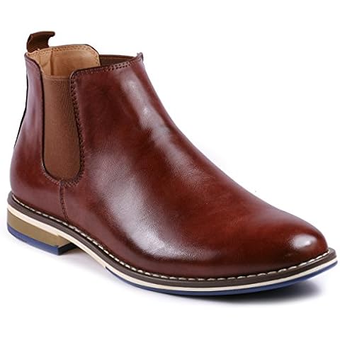Metrocharm MC130 Men's Formal Dress Casual Ankle Chelsea Boot (10.5 D(M) US, Brown PU) Cover