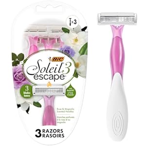 BIC Soleil Escape Women’s Disposable Razors, 3 Blades for a Comfortable Shave, Pack of Rose and Magnolia Scented Handle Shaving Razors for Women, 3 Count