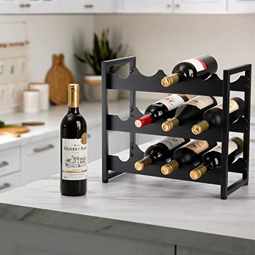 Avla Metal Wine Rack Freestanding, Rustic 3 Tier Countertop Bottle Holder, Liquor Display Storage Organizer Stand, 12 Bottles Solid Floor Wine Cabinet Shelf For Kitchen, Tabletop, Bar, Dining Room #TOP5