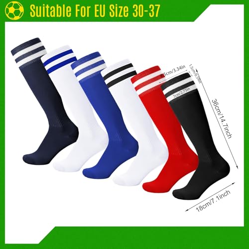 Jspupifip 6 Pairs Childrens Football Socks Kids Breathable Soccer Socks Long Football Sports for Boys Girls Youth Junior Running, Training, Rugby, Hockey (Aged 5-13)2