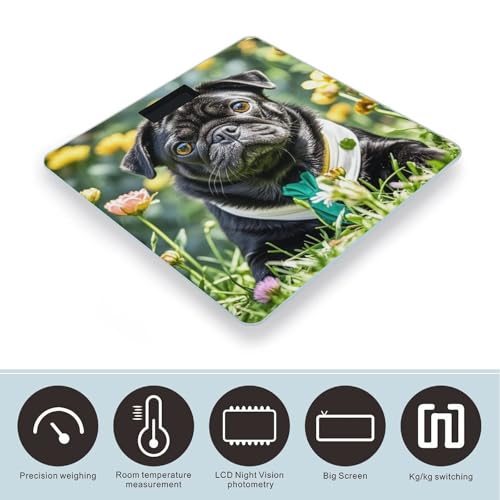 Báscula digital para baño diseño perro negro resistente vidrio templado miniatura 3
