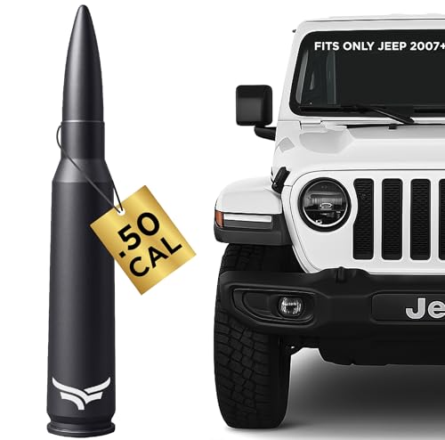 Image of 50 Cal Badass Bullet Antenna Fits Jeep Wrangler JK & JL from (2007 for Jeep Wrangler & Gladiator Accessories - Car Wash Safe & Anti Thelf Design - Ditch The Whip & Upgrade Your Jeep