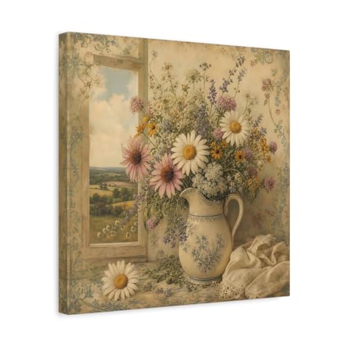 Toile florale vintage haut de gamme 40x40 cm sur châssis épais