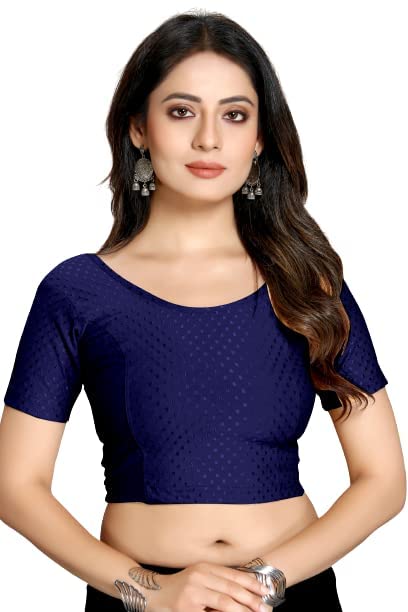 krishiv fashion Round Neck Dobby Cotton Lycra Readymade Saree Blouse Stretchable Elbow Sleeve for Women Stylish…-picture-27