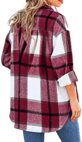 Women's Casual Shacket Jacket Plaid Shirts Flannel