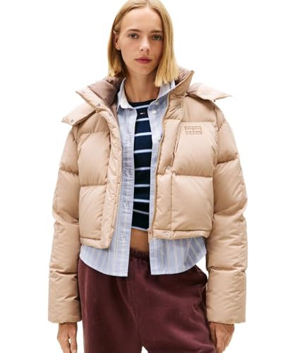 [Tommy Hilfiger] (トミーヒルフィガー) アラスカグリッドクロップドダウンジャケット DW21624 X-SMALL ベージュGUQ