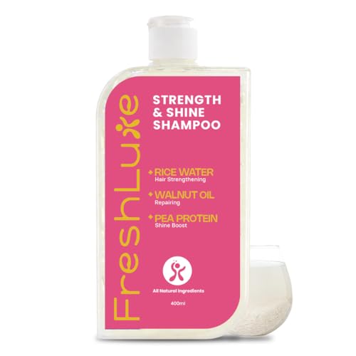 Image of Strength and Shine Rice Water Shampoo for Men & Women - 400 ml | With Walnut & Pea Protein | Repairs Damaged Hair & Reduces Split Ends | Korean Hair Care | Derma Tested & AYUSH Approved