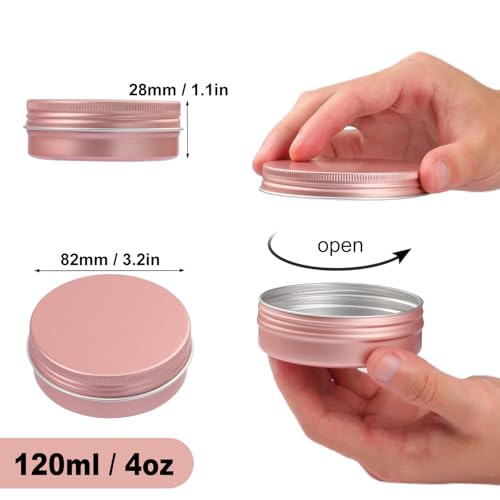 48 Pcs 4 Ounce Aluminum Tins with Screw Tops, Round metal tin with Screw Lids, 4 oz Round Cans with Lid for Cosmetics, Lip Balm, Spices, and More(Rose Gold)2