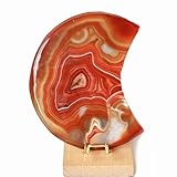 Natural Red Agate/Carnelian Geode Moon Carving, Fashion Crystal Carving, Moon Shaped Red Agate Geode Carving Decoration, Home Decor, Crystal Artwork (0.44-0.66lb)