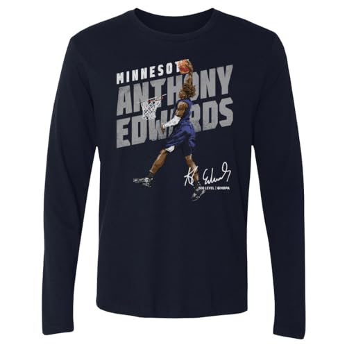 500 LEVEL Anthony Edwards Dunk Minnesota Timberwolves Long Sleeve Shirt (Navy Large)