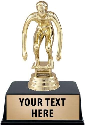 Crown Awards Swim Trophies with Custom Engraving, 6" Personalized Gold Startline Female Swimming Trophy On Black Base