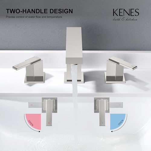 KENES 8Inch 2 Handle Widespread Bathroom Faucets 3 Hole Brushed Nickel by KENES - Used condition - Image 5