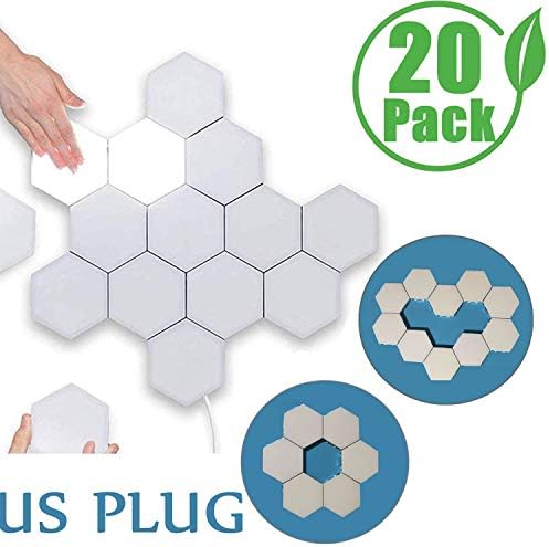 QBABY Hexagonal Wall Light, 3 Pack DIY Modular Touch Sensitive Lights Creative Geometry Assembly LED Night Light for Home Decor, Gifts (20pcs, Medium)