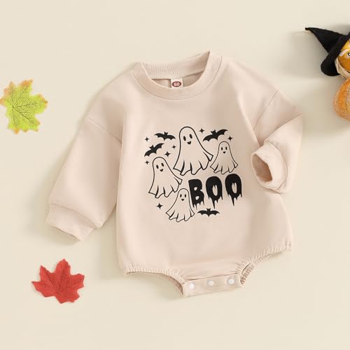 SAYOO Halloween Baby Clothes Embroidery Pumpkin Face Print Sweatshirt Romper Infant Girls Boys Bubble Bodysuit Fall Outfit2