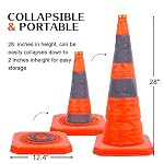 4 Pack 28 inch Collapsible Traffic Cones with LED Light, Safety Cones with Reflective Collars, Multi Purpose Pop Up Extendable Road Safety Cone by GUARDLEAD - Image 3