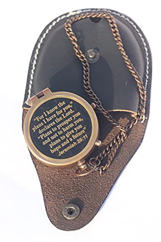 NEO WORLD OF NAUTICAL for I Know The Plans I Have for You, Brass Compass On Chain with Leather Case, Confirmation Gifts, Baptism Gifts, Birthday Gifts, Wedding Gifts, Religious Gifts for Man - Image 2