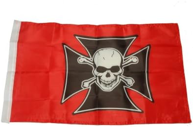 Small 12 Inch X 20 Inch Replacement Flag For Whip Antenna Black Iron Cross With Skull Flag