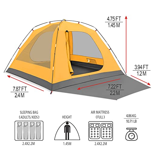 Kazoo 4 Person Camping Tent Outdoor Waterproof Family Large Tents 4 People Easy Setup Tent With Porch Double Layer #TOP4