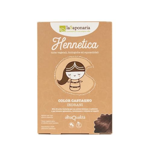 LASAPONARIA -Tinte vegetal castaño'Indrani' - Condece brillo y volumen - Sin picramato de sodio 100% vegano - bio y de comercio justo - 100 gr