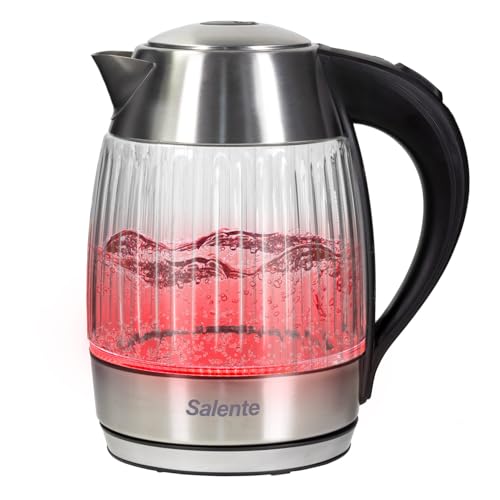 Tetera eléctrica StripeGlass 1.8 L acero y vidrio rojo miniatura 1